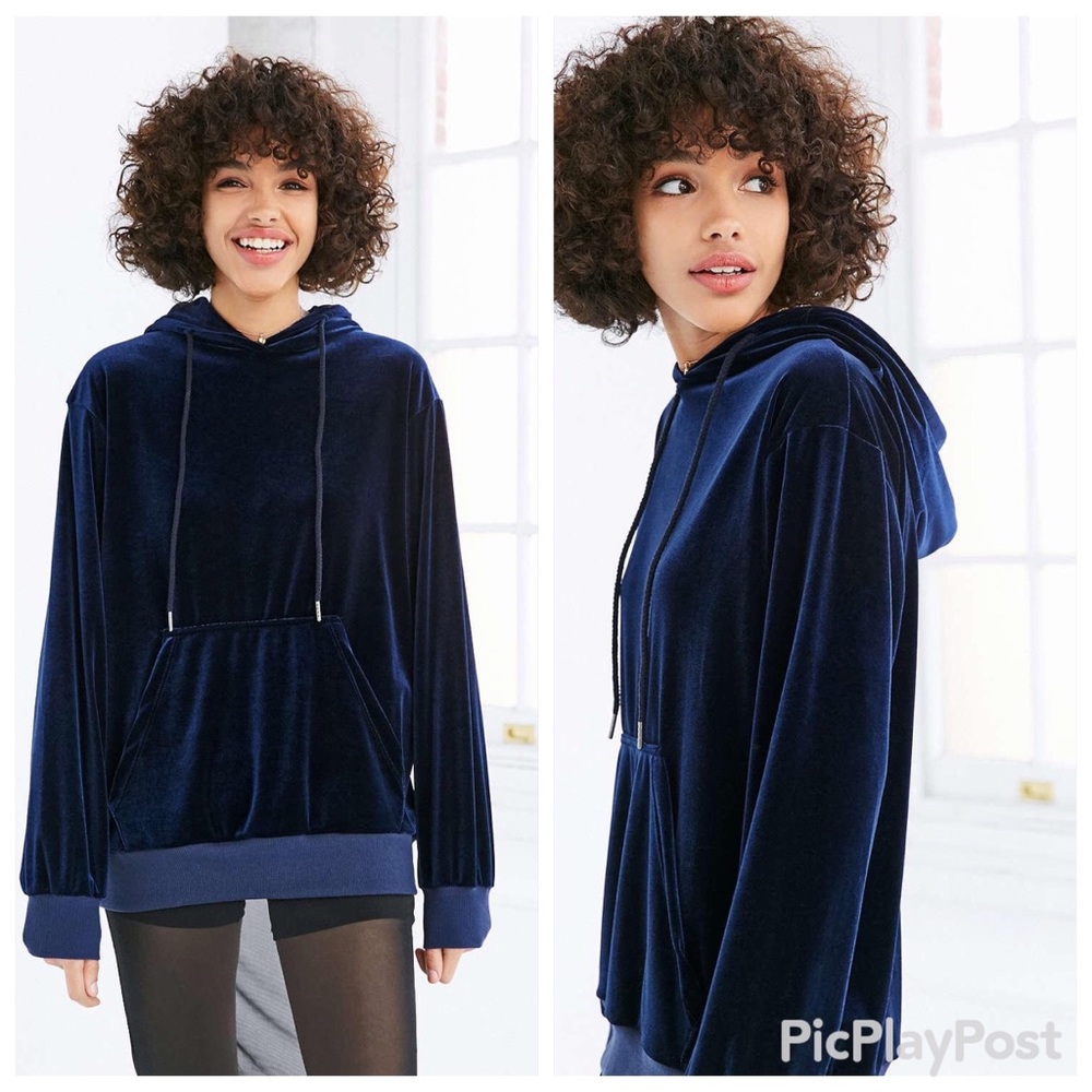 Dark Blue Velvet Hoodie